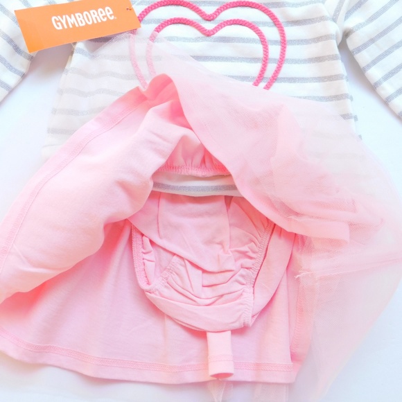 Gymboree Baby Girls Pink Knit Tutu Dress Set 6-12 Mo Heart Applique Long Sleeve - Picture 5 of 6